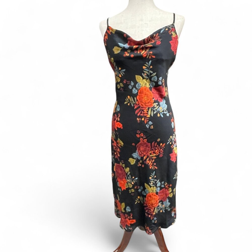 Sara Michelle 90s Style Black‎ Floral Spaghetti Strap Midi Slip Dress Small NWT